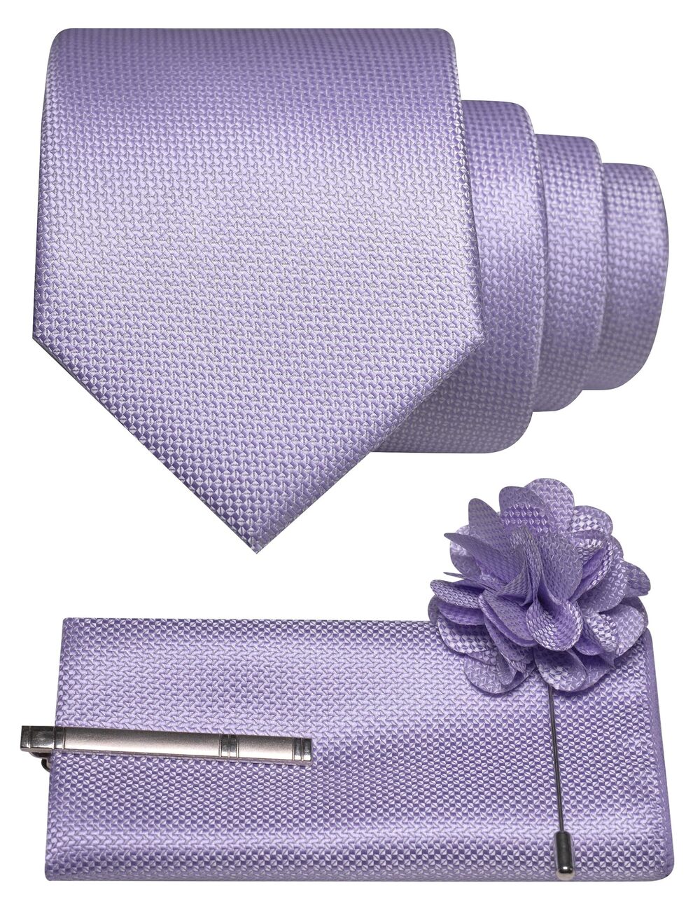 9417 Necktie Lavender Tie and Lapel Pin with Pocket Square Tie Clip Sets